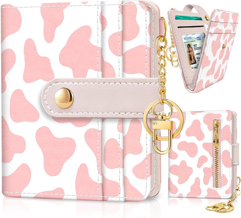 Jogjam Pink Cow Print Rfid Women Wallet, Small Slim Thin Credit Card Wallet, PU Leather Bifold Cash Zipper Coin Pocket ID Window for Female Ladies Teen Girls Girly - Image 1